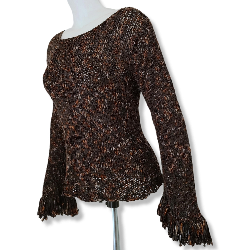VINTAGE Y2K Gabriel Silk Sweater M Beverly Hills Cali Hand Woven Luxe Rare Boho - Picture 6 of 15